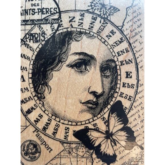 Hero Arts Rubber Stamp Woman Face Compass Butterfly Vintage Paris Travel Collage - Picture 2 of 9